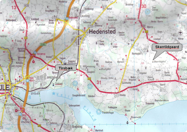 Map of Skerrildgaard and Tirsbaek